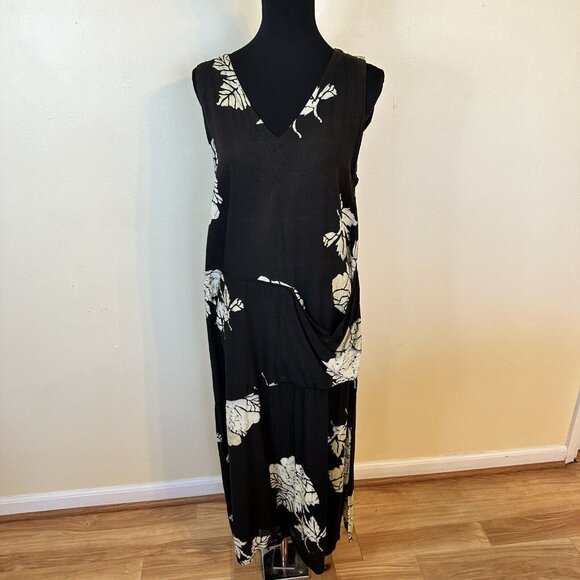 Senada Womens Brown Tropical Maxi Dress Shift Medium Sleeveless Pockets Batik - Picture 2 of 11